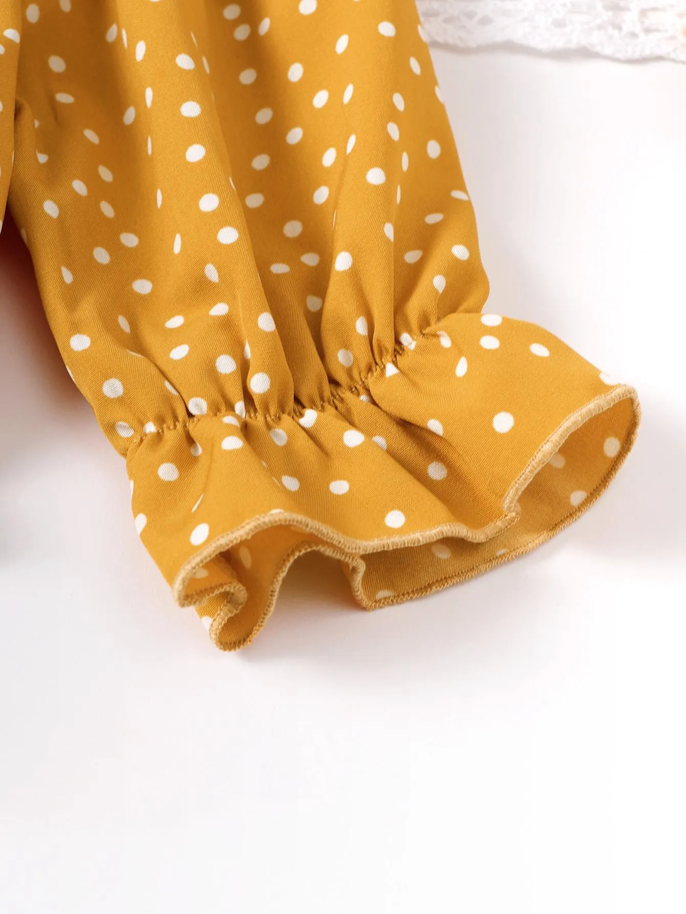 18M-6Y Kids Fashion Ready Stock Girls Outfits Wave Point Pagoda Sleeve Tops Elastic Skirts 2Pcs Clothes Set Yellow Catpapa 623030009