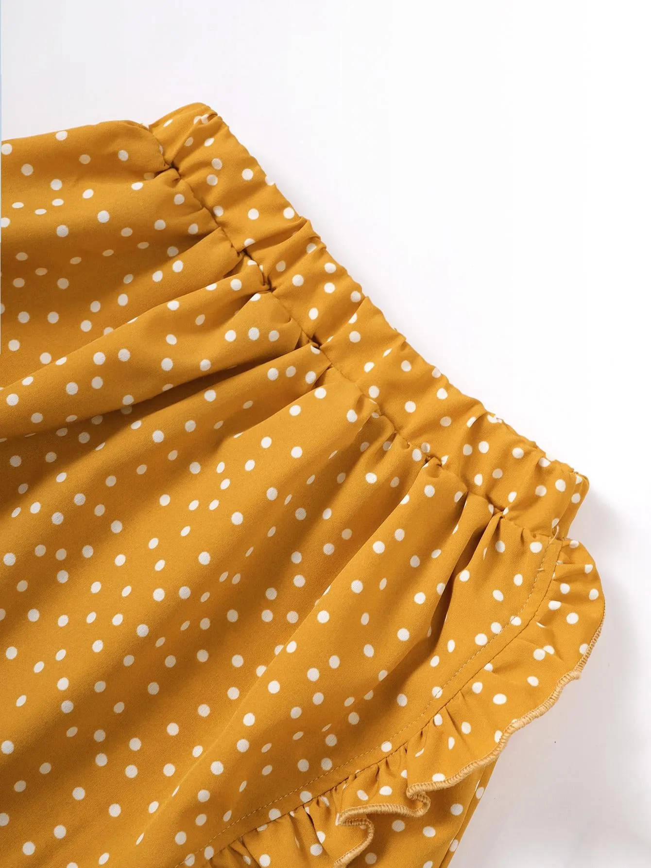 18M-6Y Kids Fashion Ready Stock Girls Outfits Wave Point Pagoda Sleeve Tops Elastic Skirts 2Pcs Clothes Set Yellow Catpapa 623030009