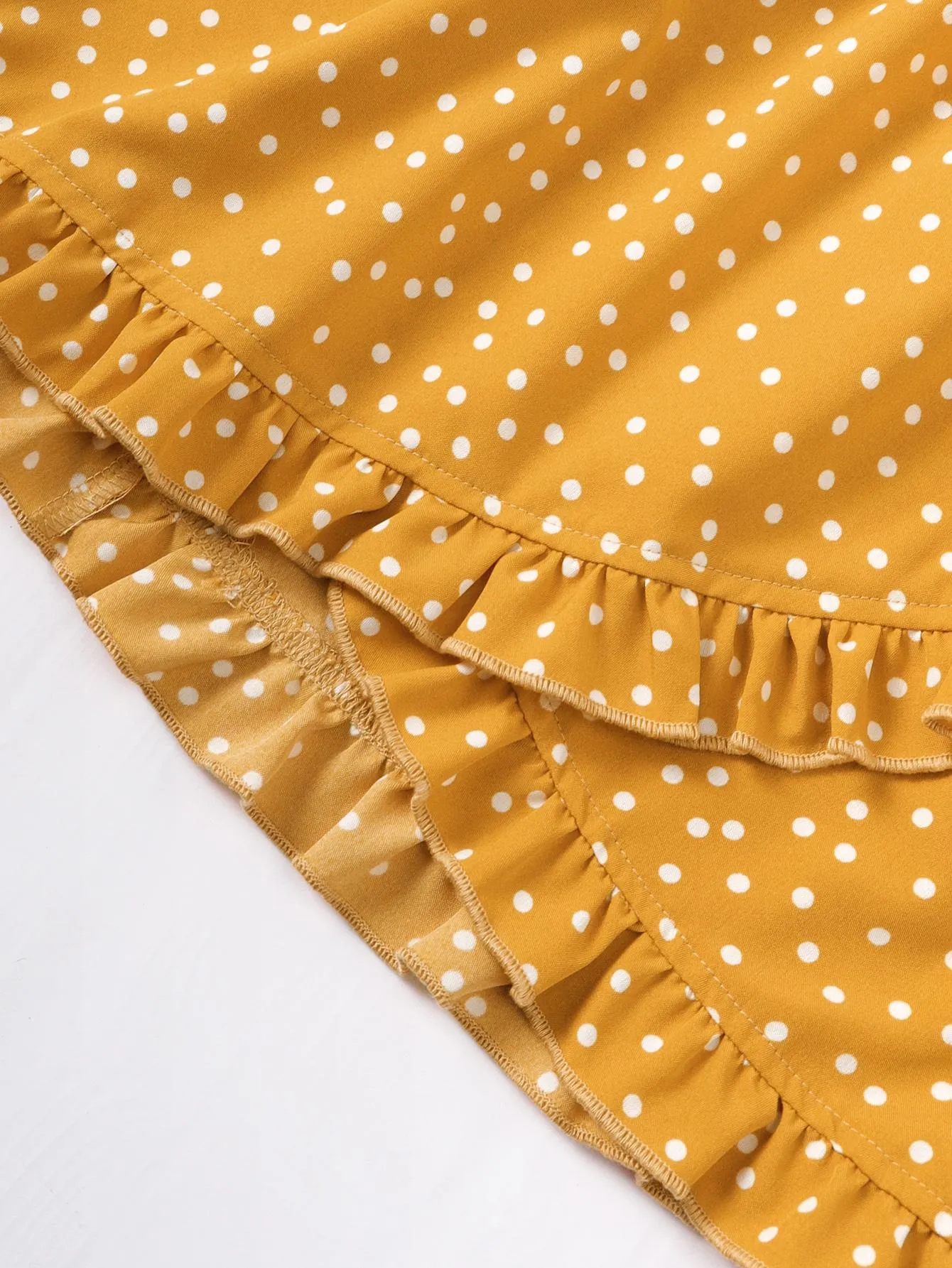 18M-6Y Kids Fashion Ready Stock Girls Outfits Wave Point Pagoda Sleeve Tops Elastic Skirts 2Pcs Clothes Set Yellow Catpapa 623030009