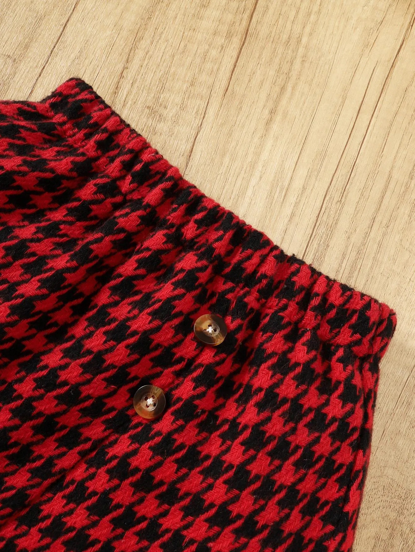 2-7Y Kids Girls Skirts Sets Long Sleeve Pure Color Tops Asymmetrical Houndstooth Skirts Spring Autumn 2Pcs Clothing Black Catpapa  462308161
