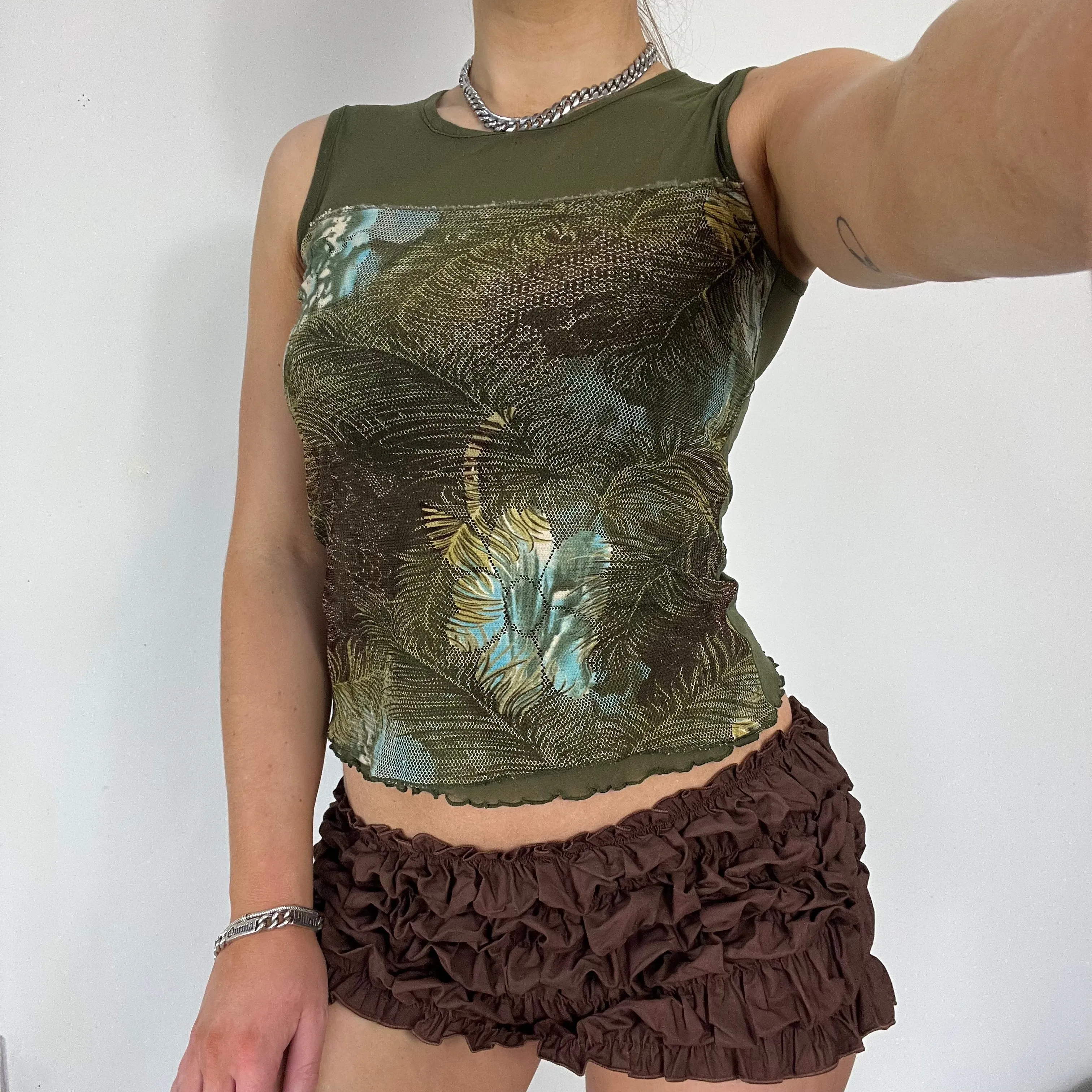 90s green mesh graphic vest top - Size S