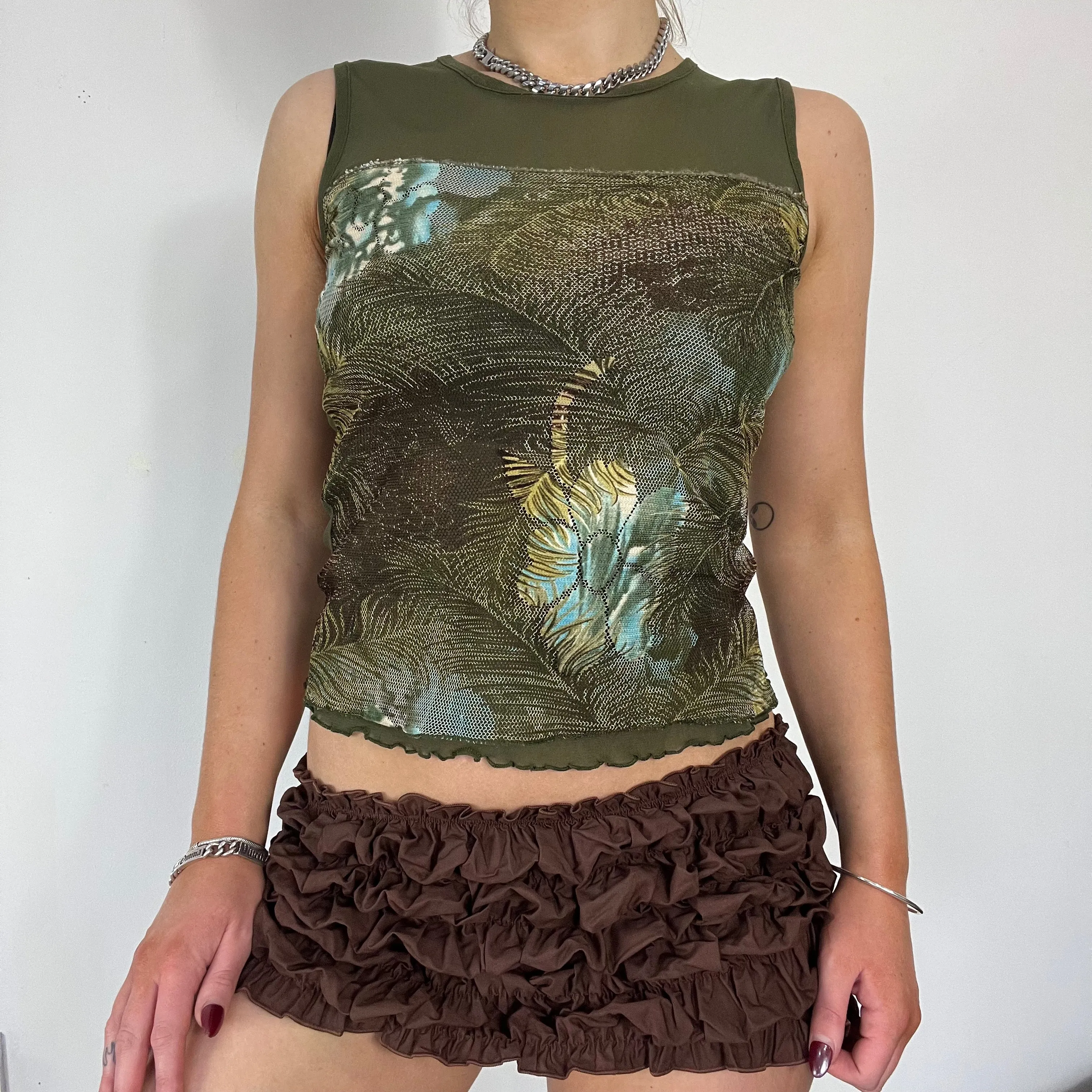 90s green mesh graphic vest top - Size S