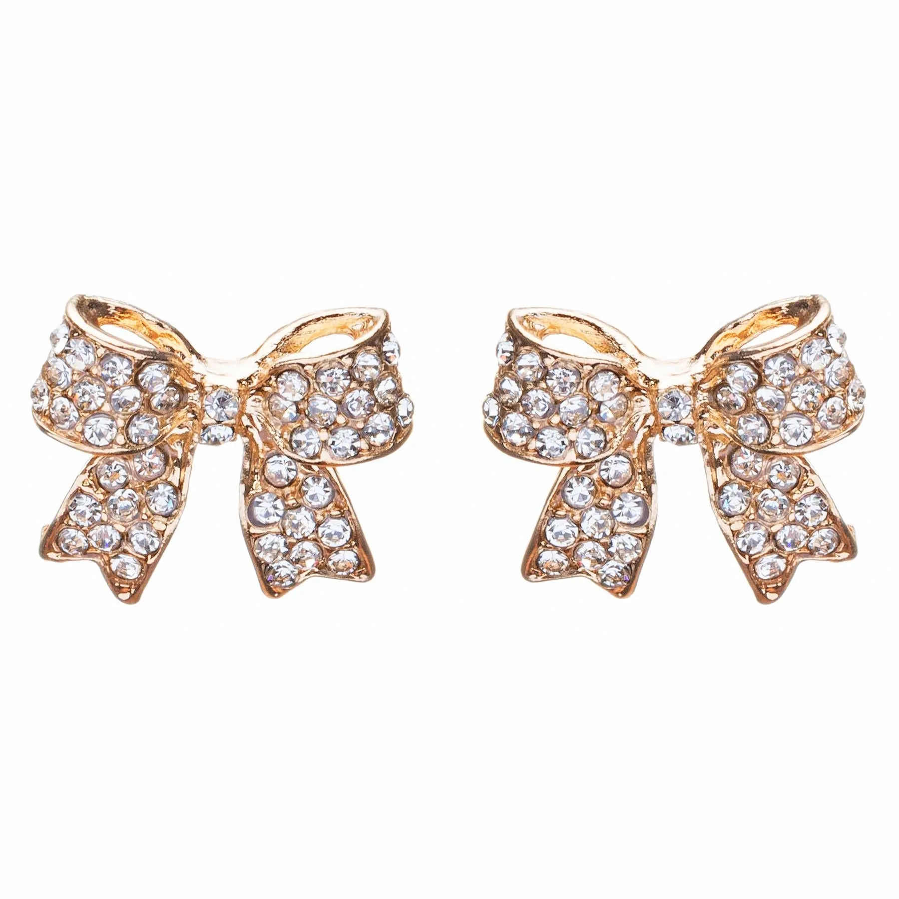 Adorable Fashion Crystal Pave Bow Ribbon Stud Earrings