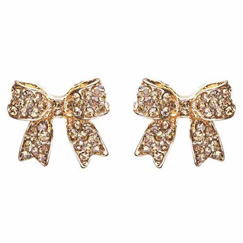 Adorable Fashion Crystal Pave Bow Ribbon Stud Earrings