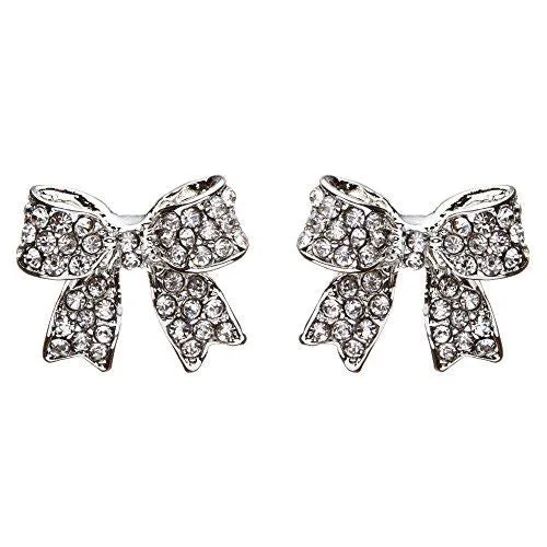 Adorable Fashion Crystal Pave Bow Ribbon Stud Earrings