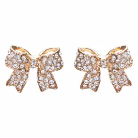 Adorable Fashion Crystal Pave Bow Ribbon Stud Earrings