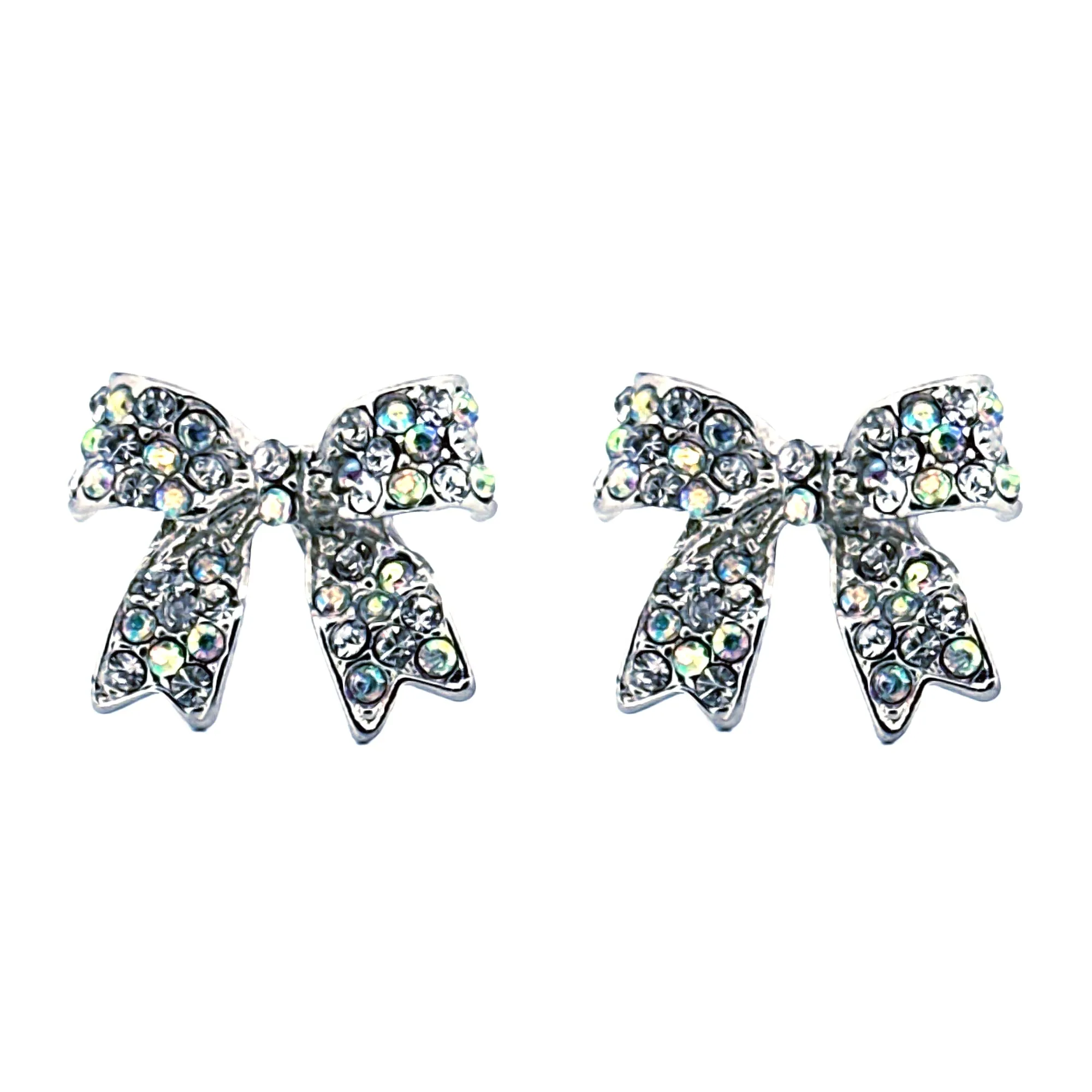 Adorable Fashion Crystal Pave Bow Ribbon Stud Earrings