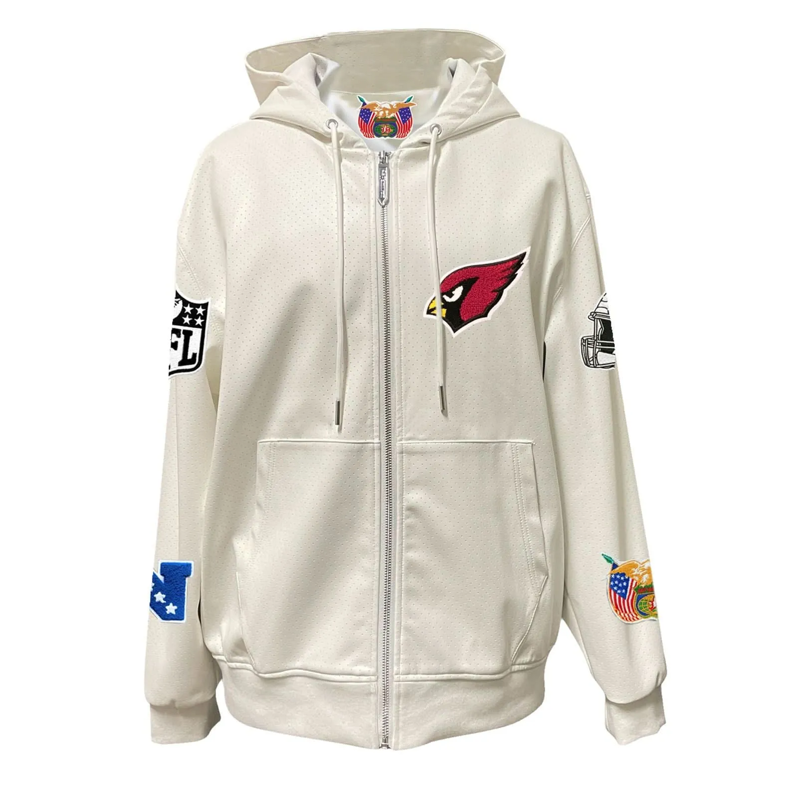 ARIZONA CARDINALS LIGHTWEIGHT VEGAN ZIP-UP HOODED JACKET WHITE