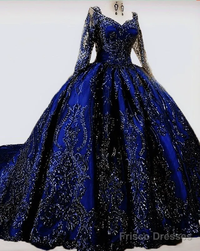 Ball Gown Long Sleeves Sequin Embroidery Dresses