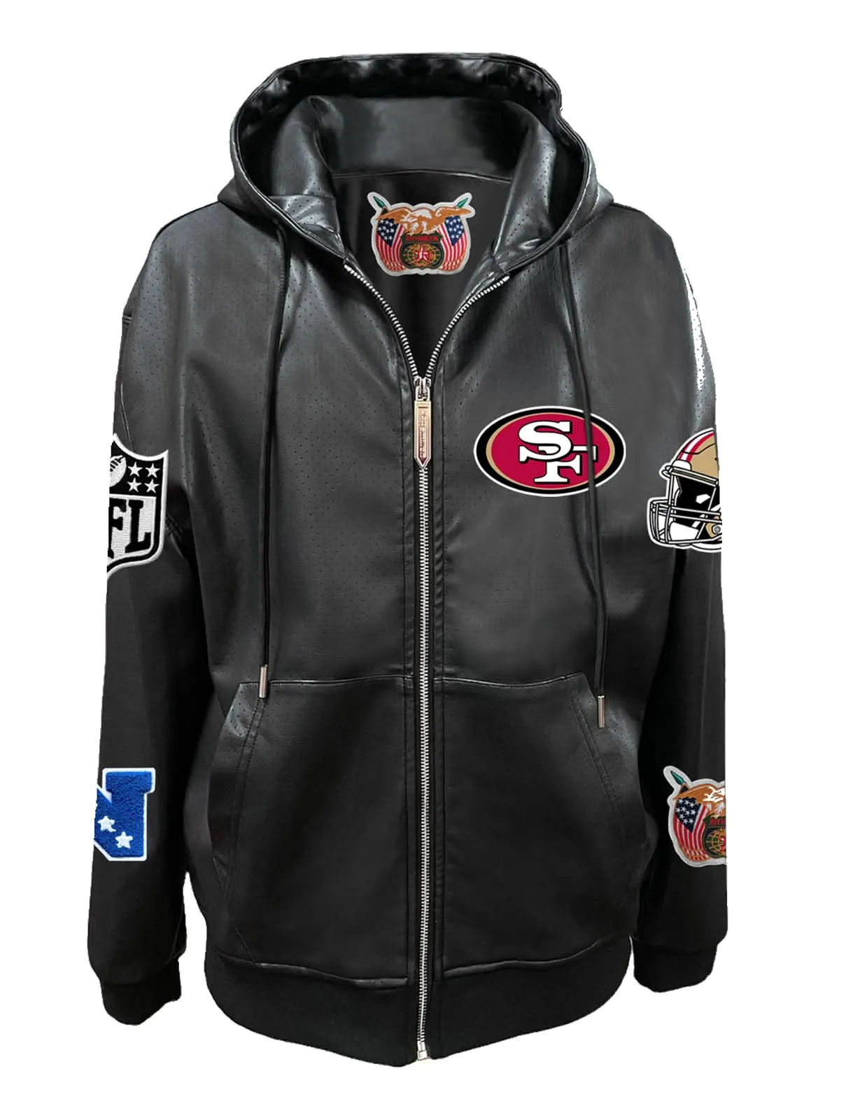 SAN FRANCISCO 49ERS LIGHTWEIGHT VEGAN ZIP-UP HOODED JACKET
