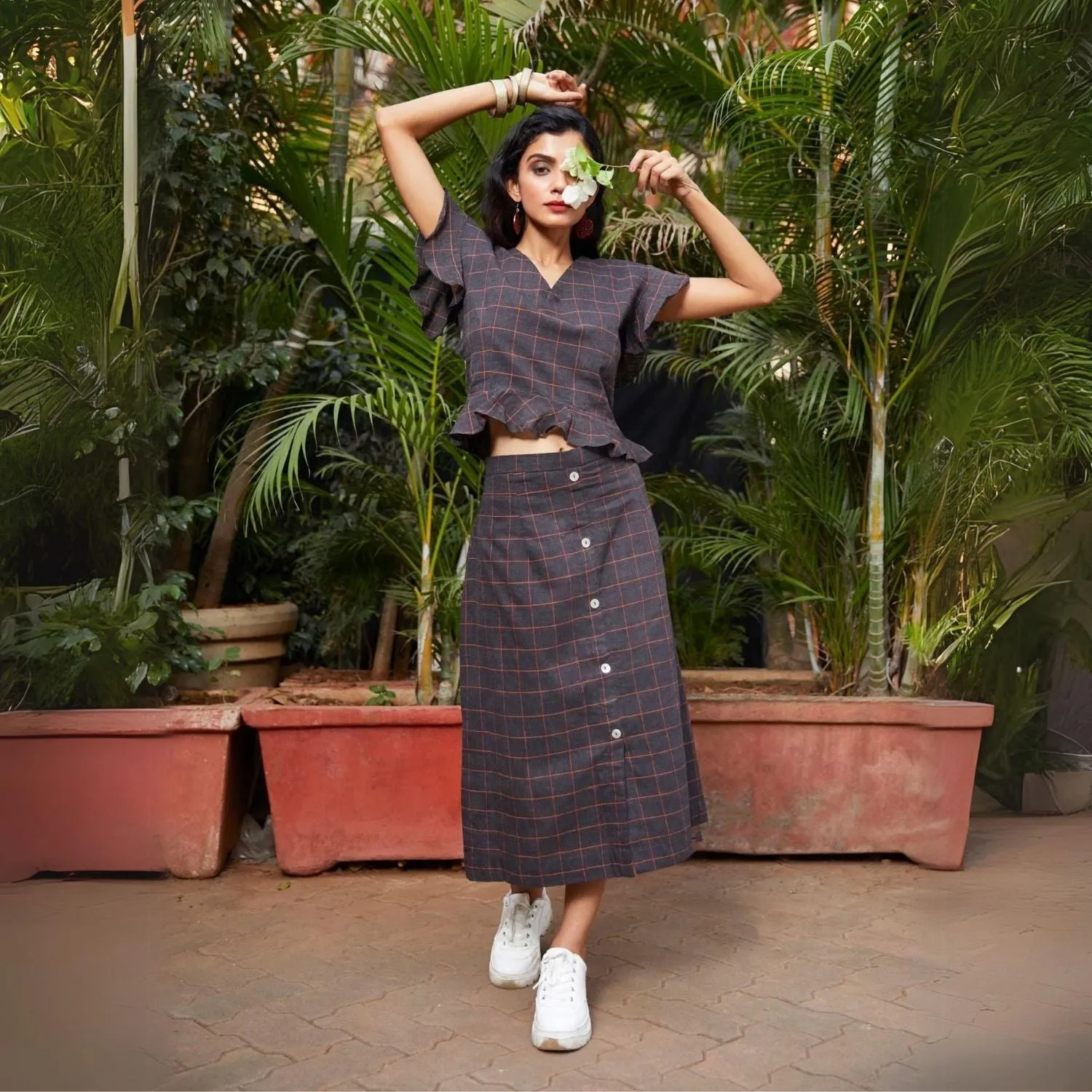 Summerina Check Co-ord Set | Crop Top with A-Line Skirt | Casual Chic | Day Long Wear