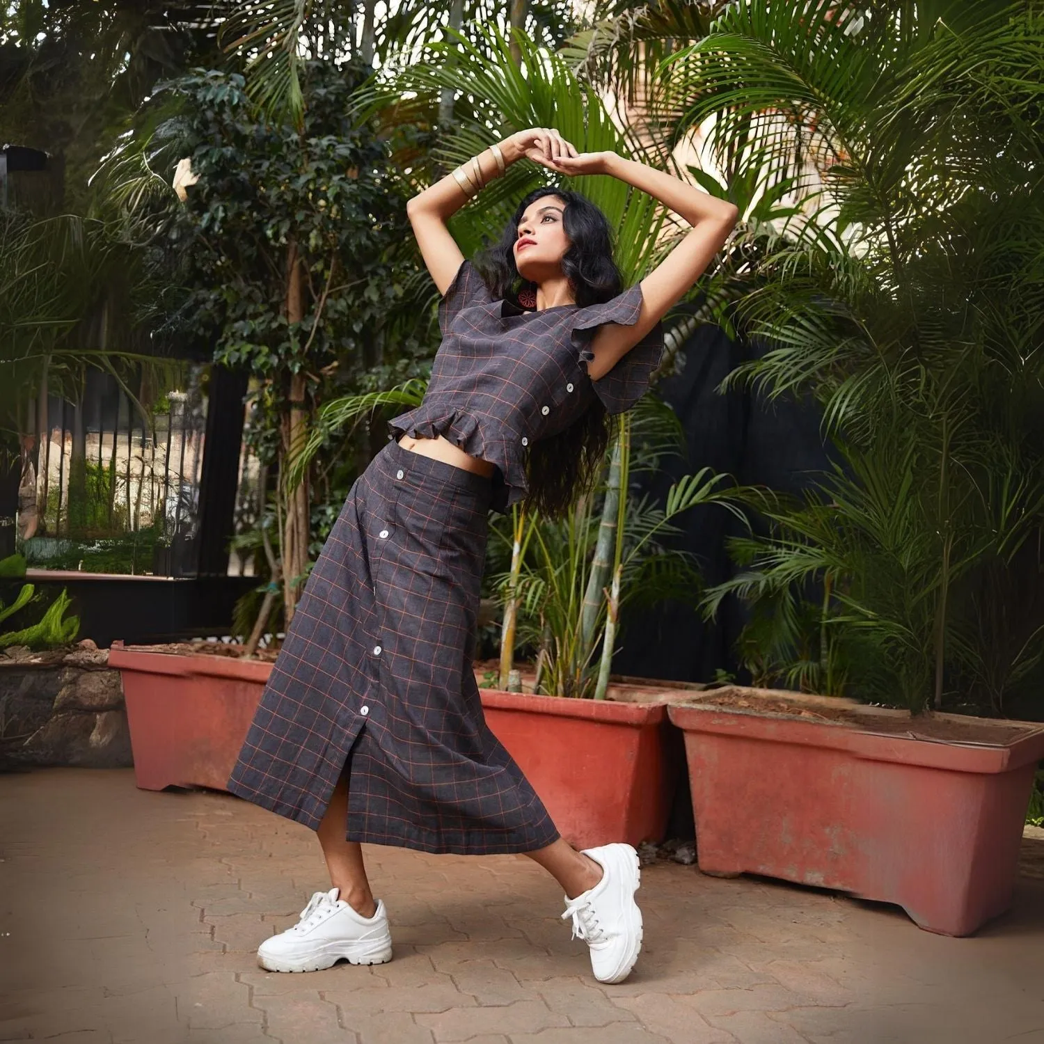 Summerina Check Co-ord Set | Crop Top with A-Line Skirt | Casual Chic | Day Long Wear