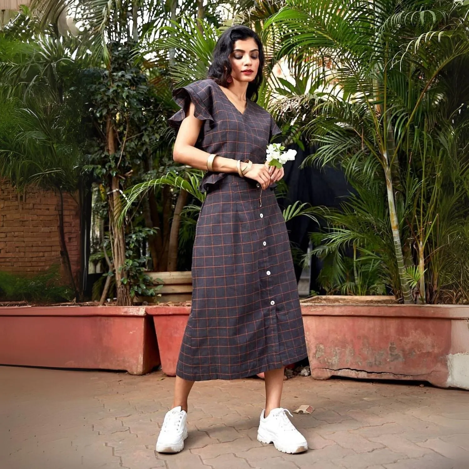 Summerina Check Co-ord Set | Crop Top with A-Line Skirt | Casual Chic | Day Long Wear