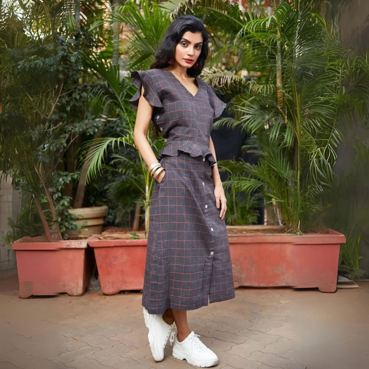 Summerina Check Co-ord Set | Crop Top with A-Line Skirt | Casual Chic | Day Long Wear