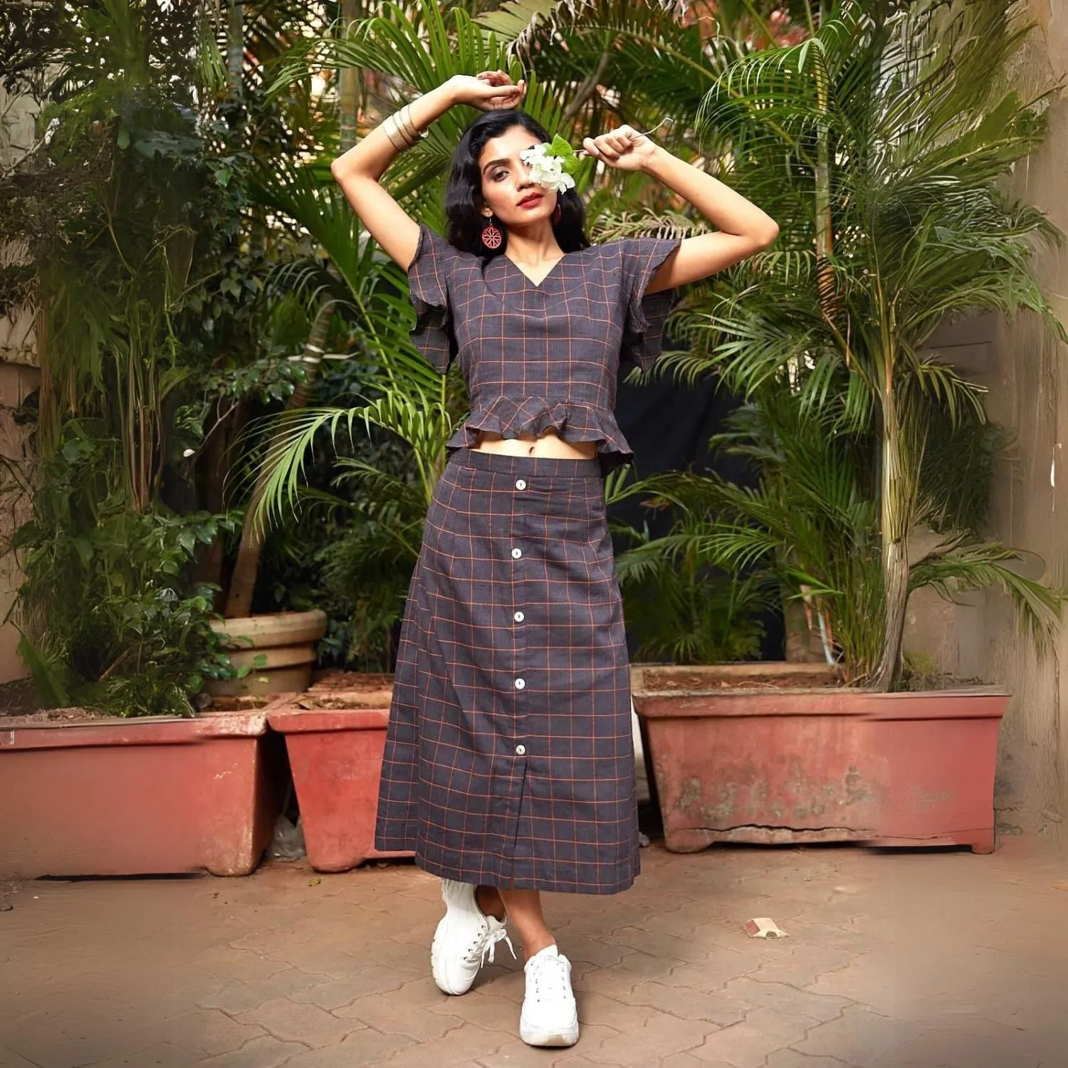 Summerina Check Co-ord Set | Crop Top with A-Line Skirt | Casual Chic | Day Long Wear