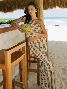 UAKISS  -  Sexy Slanted Collar Sleeveless Top Woman Skirts Set Retro Printed Slim Fit Long Skirts Suit Spring Summer New Beach Party Outfit