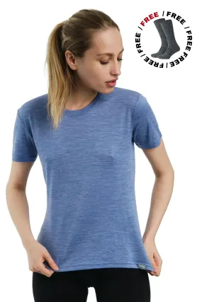 Women's Merino T-shirt 165 Deep Blue | Crewneck ( socks)