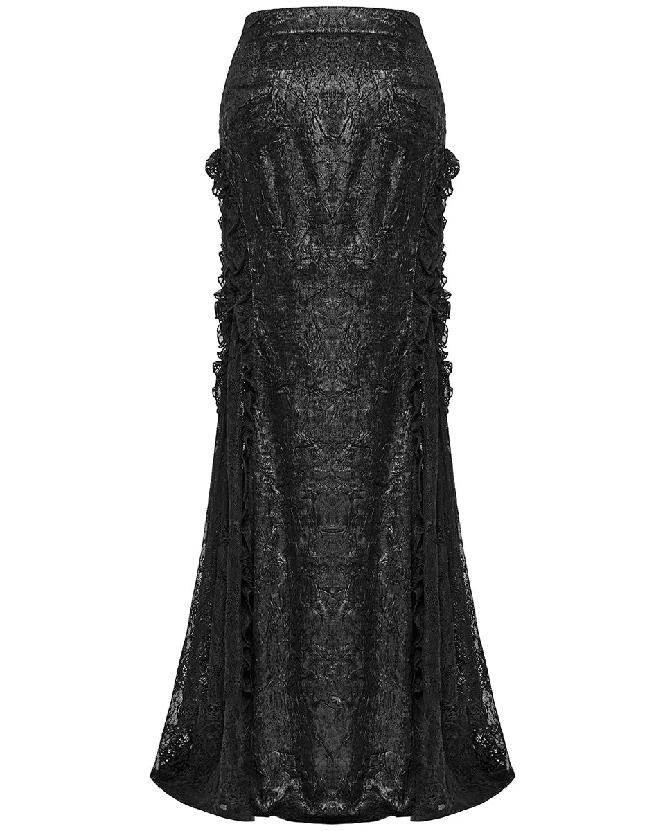 WQ-706BQF-BKF Long Textured Floral Tribute Casket Maxi Skirt - Black